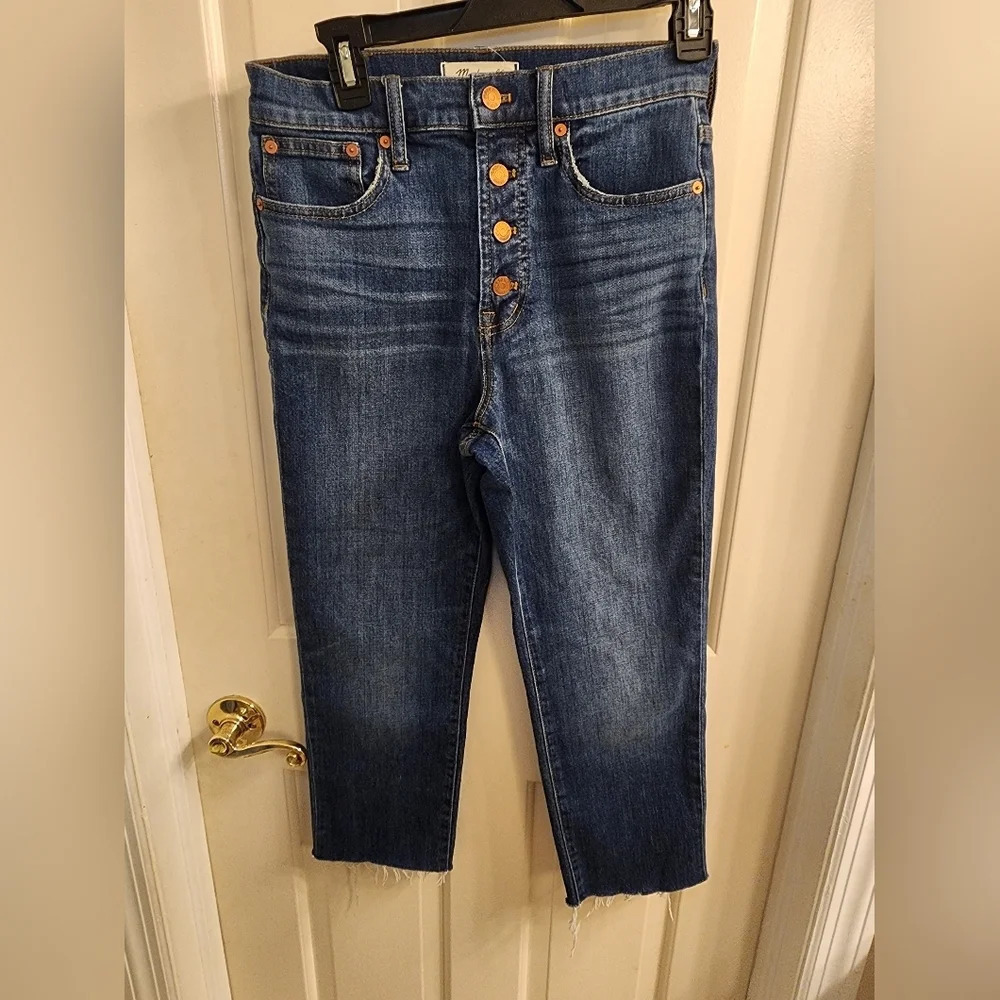 Madewell Perfect Vintage Jeans Size 26 Cropped Frayed Hem Comfort Stretch Denim